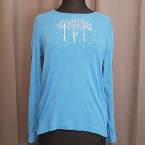 Sunburst Royal Blue Soft Long Sleeve Top‎ Rhinestone bling Trees L